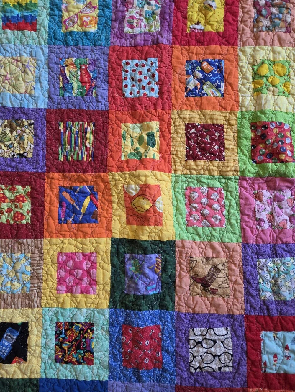 Colorful Patchwork Quilt Kids Happy Hearts Handmade Lap Size
